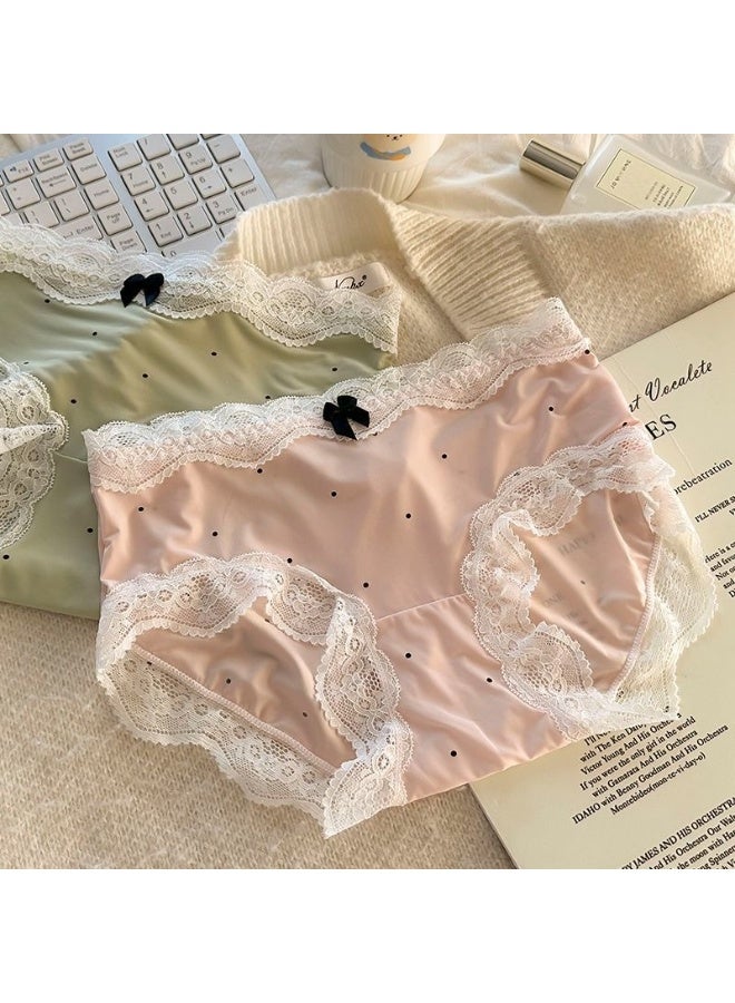 6PCS/SET French silk panties for women polka dot bow girl student thong - Image 3